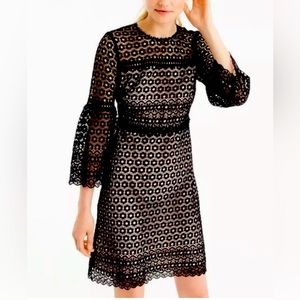 J. Crew Bell-sleeve Daisy Lace Black Nude Dress 0